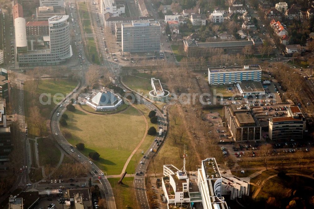 Mannheim from above - Building and Observatory of the Planetarium in the district Oststadt in Mannheim in the state Baden-Wuerttemberg, Germany