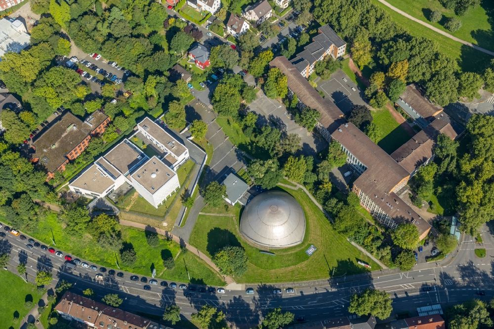 Aerial photograph Bochum - Building and Observatory of the Planetarium in Bochum in the state North Rhine-Westphalia, Germany