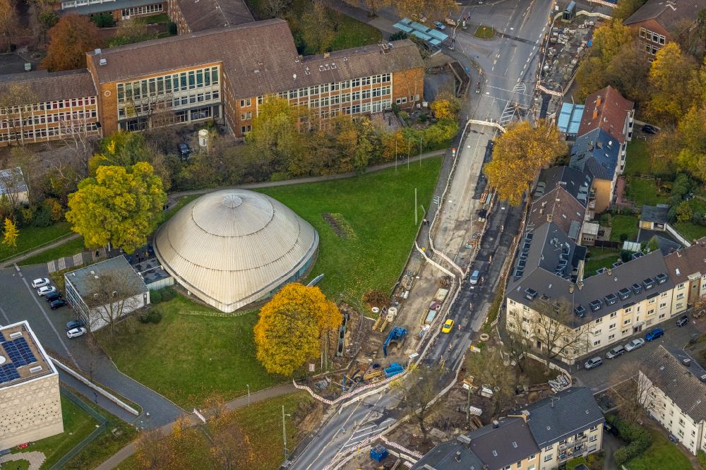 Bochum from above - Building and Observatory of the Planetarium in Bochum in the state North Rhine-Westphalia, Germany