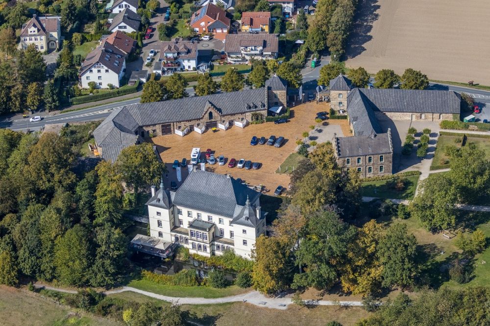 Holzwickede from above - Buildings and parks at the mansion of the farmhouse Haus Opherdicke in Holzwickede in the state North Rhine-Westphalia, Germany