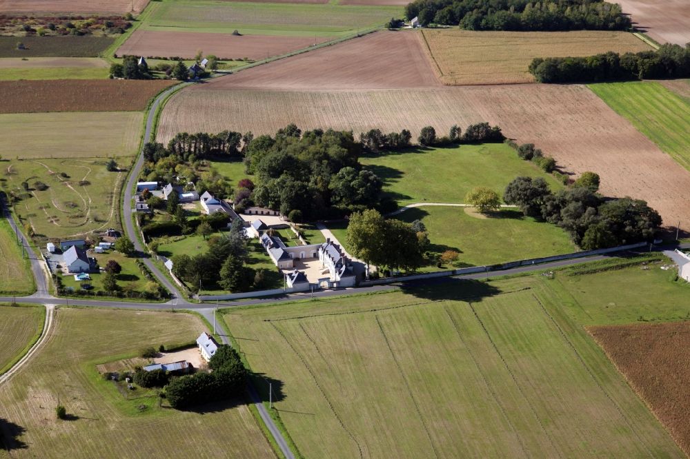 Aerial image Maze - Buildings and parks at the mansion of a farmhouse in Maze in Pays de la Loire, France