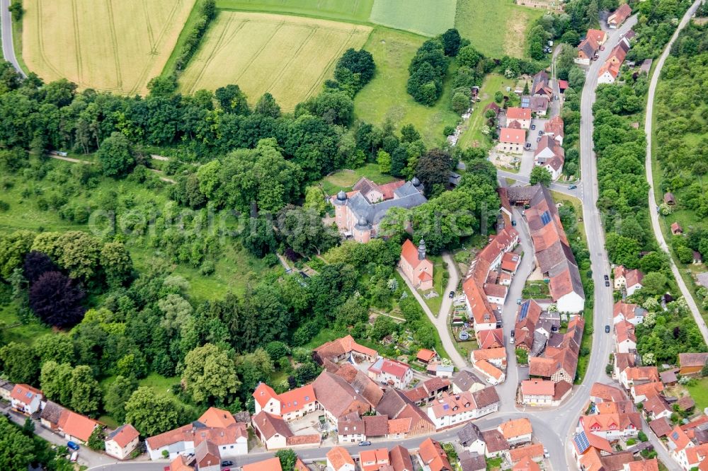 Waltershausen from above - Buildings and parks at the mansion of the farmhouse in Waltershausen in the state Bavaria, Germany