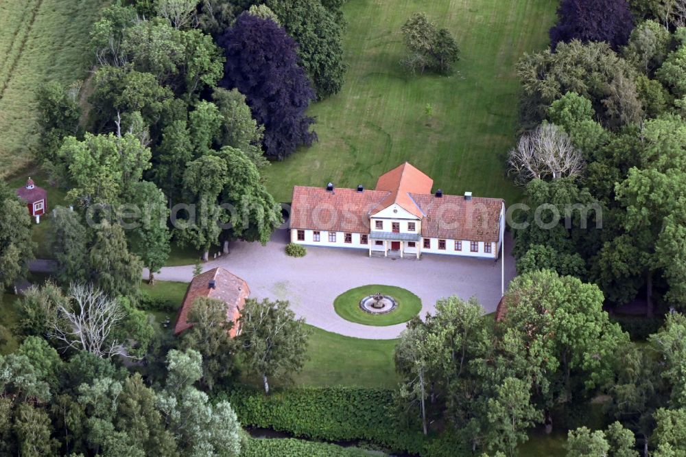 Mjölby from the bird's eye view: Buildings and parks at the mansion of the farmhouse Lindevad saeteri in Oestergoetland County, Sweden