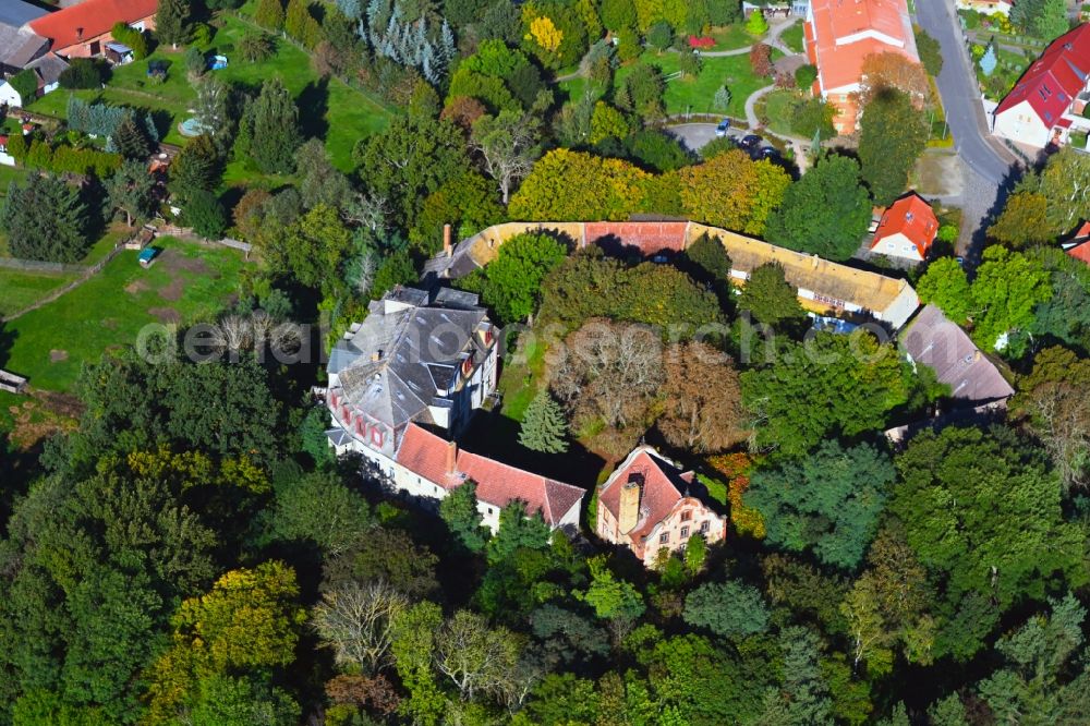 Trebitz from above - Buildings and parks at the mansion of the farmhouse in Trebitz in the state Saxony-Anhalt, Germany