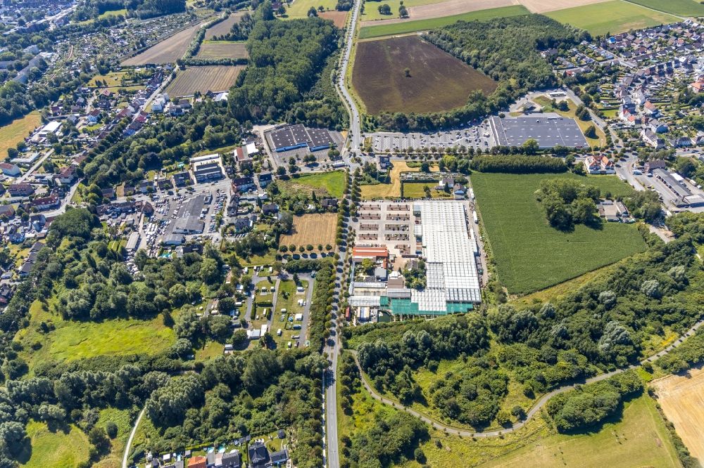 Hamm from above - Building of Store plant market garden centre Bintig GmbH in Hamm in the state North Rhine-Westphalia