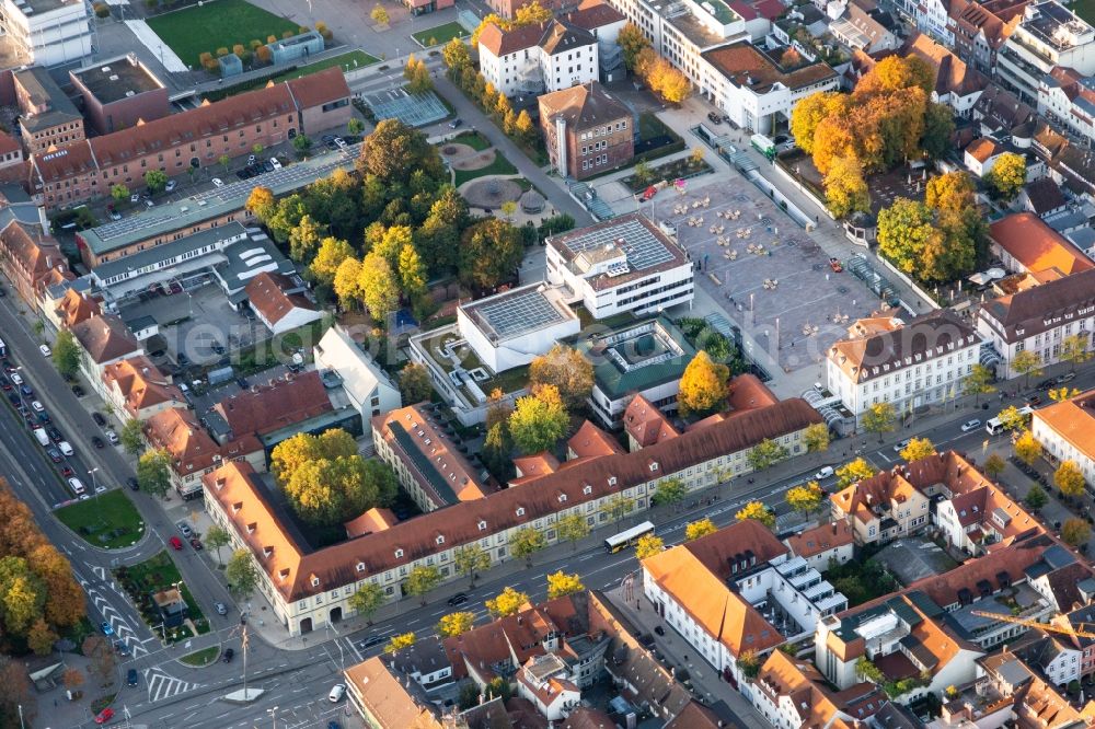Aerial image Ludwigsburg - Town Hall building of the City Council at the Rathausplatz downtown in Ludwigsburg in the state Baden-Wurttemberg, Germany