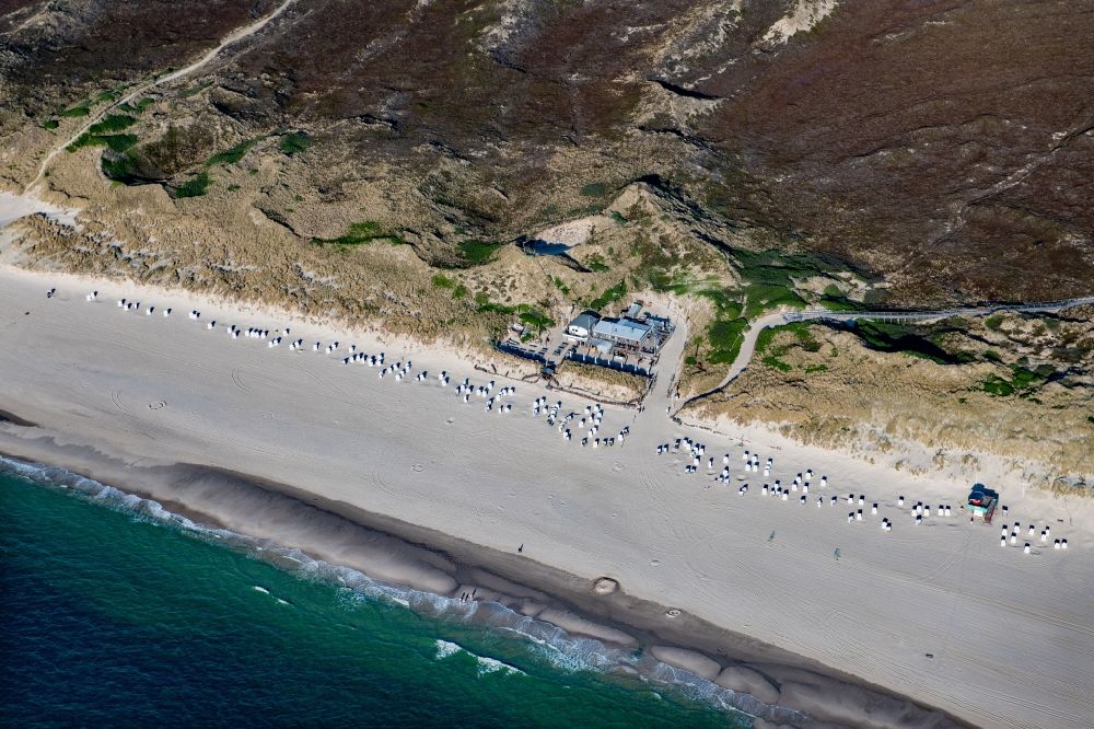 Aerial image Kampen (Sylt) - Building of the restaurant Buhne 16 in Kampen (Sylt) at the island Sylt in the state Schleswig-Holstein, Germany