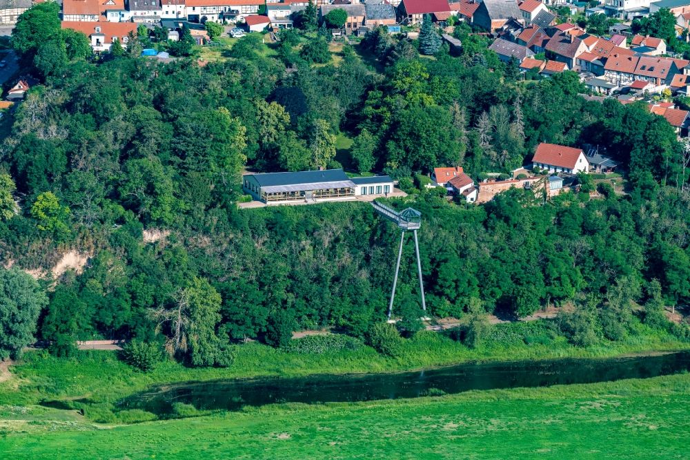 Aerial photograph Arneburg - Building of the restaurant Burggaststaette with observation tower in Arneburg in the state Saxony-Anhalt, Germany