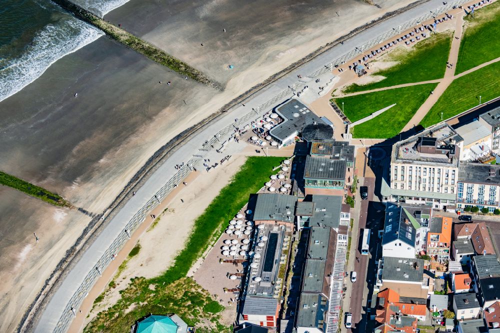 Norderney from above - Building of the restaurant Milkbar Norderney on the island of Norderney in the state Lower Saxony, Germany