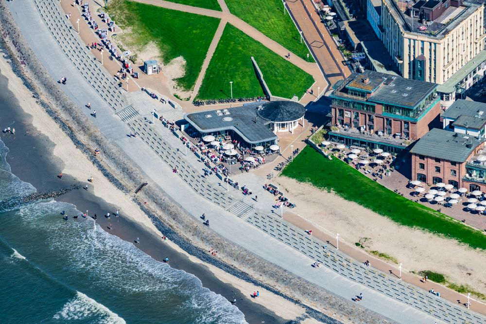 Aerial image Norderney - Building of the restaurant Milkbar Norderney on the island of Norderney in the state Lower Saxony, Germany