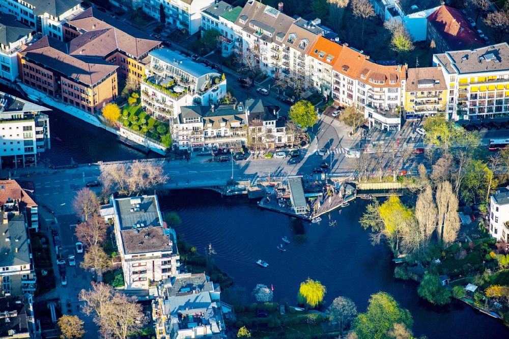 Hamburg from above - Building of the restaurant Monkey Beach on Langer Zug in the district Uhlenhorst in Hamburg, Germany