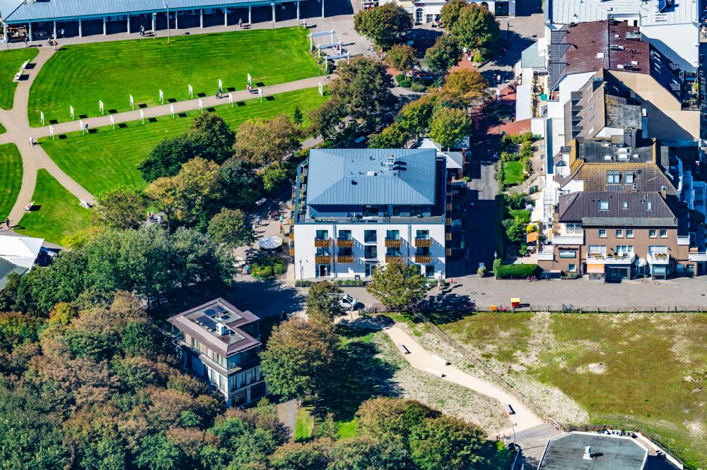 Norderney from above - Building of the restaurant Al Parco in Buelowallee on Norderney in the state Lower Saxony, Germany