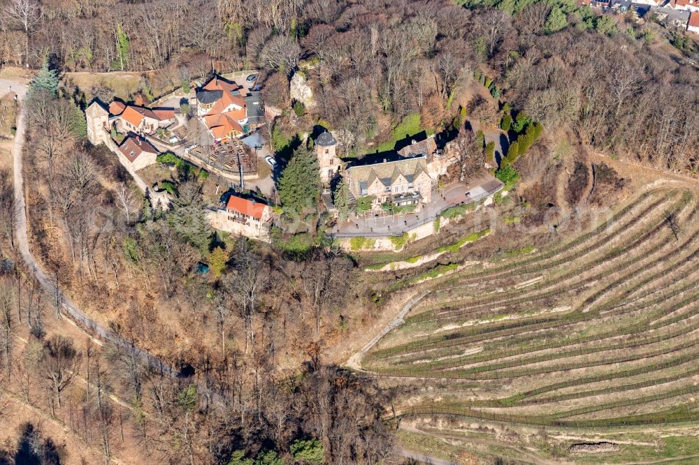Aerial photograph Sankt Martin - Building of the restaurant Schloss Kropsburg in Sankt Martin in the state Rhineland-Palatinate, Germany