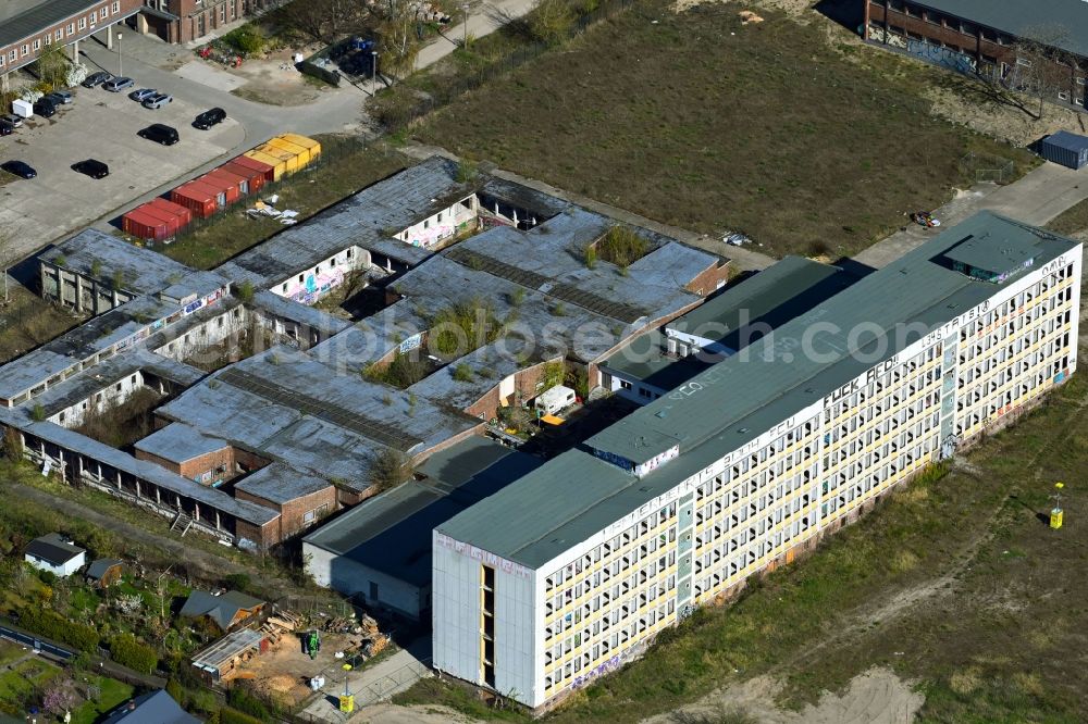 Aerial image Berlin - Ruin of vacant building on Funkhausgelaende on Rummelsburger Landstrasse in the district Oberschoeneweide in Berlin, Germany