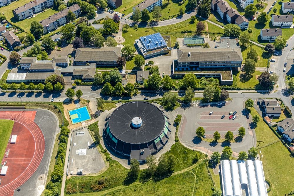 Aerial photograph Attendorn - Building of the circular gymnasium in Attendorn in the state North Rhine-Westphalia, Germany