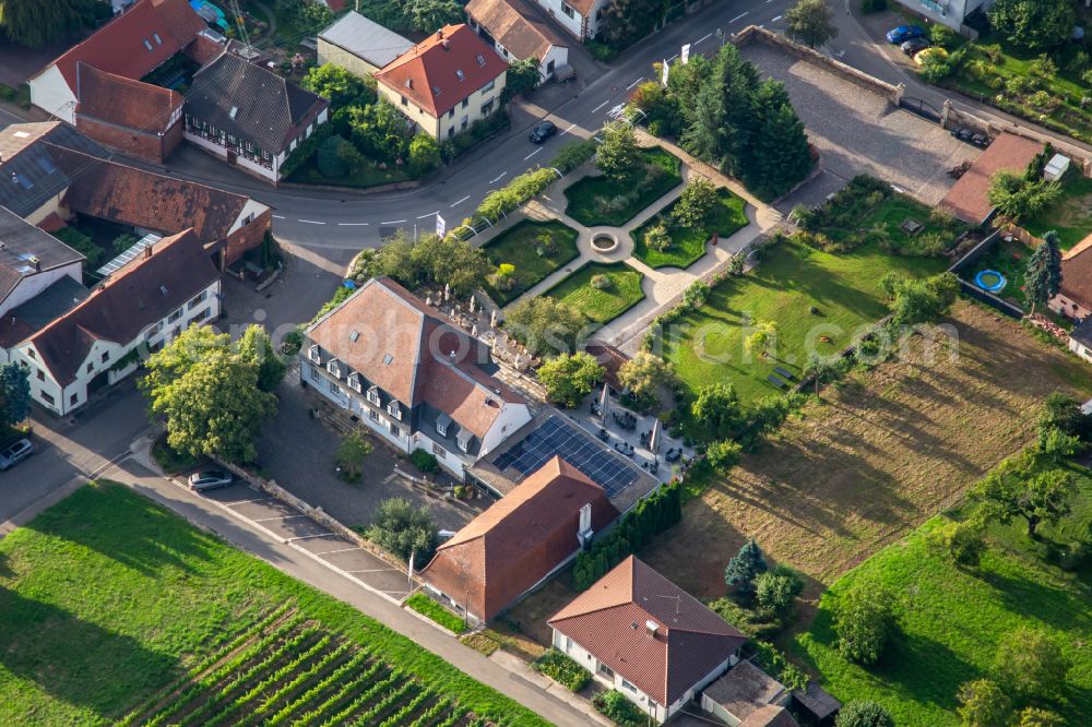 Aerial image Oberotterbach - Castle hotel building and restaurant Schloessl on street Weinstrasse in Oberotterbach in the state Rhineland-Palatinate, Germany