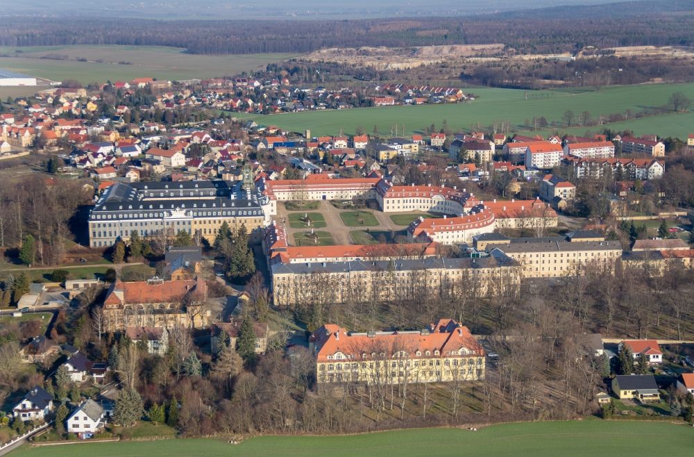 Wermsdorf from the bird's eye view: Building and Castle Park Castle Hubertusburg Wermsdorf in Wermsdorf in the state Saxony