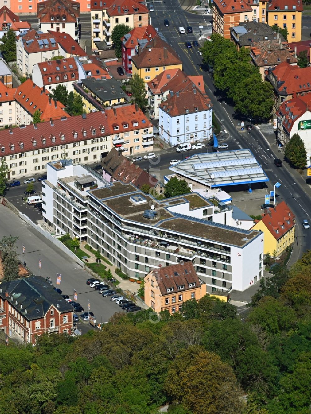 Würzburg from the bird's eye view: Building of the retirement center Marie-Juchacz-Haus on Jaegerstrasse in the district Zellerau in Wuerzburg in the state Bavaria, Germany