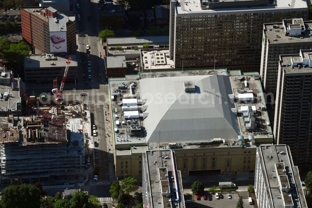 Aerial image Toronto - Roof on the building of the sports hall Mattamy Athletic Centre on Carlton Street in Toronto in Ontario, Canada