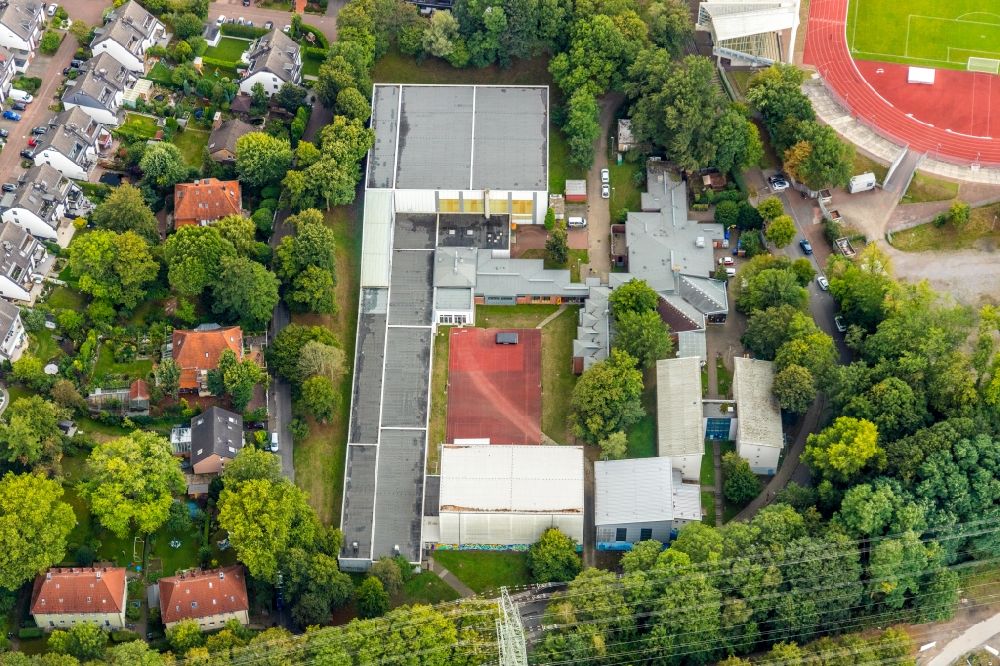 Aerial image Bochum - Building of sports hall Ensemble of Olympiastuetzpunkt Ruhr-Ost on Hollandstrasse in the district Wattenscheid in Bochum in the state North Rhine-Westphalia, Germany