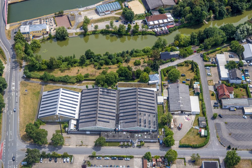 Aerial image Castrop-Rauxel - Building of sports hall Ensemble Sporttreff Soccerfive & Beach Arena on street Industriestrasse in the district Henrichenburg in Castrop-Rauxel at Ruhrgebiet in the state North Rhine-Westphalia, Germany