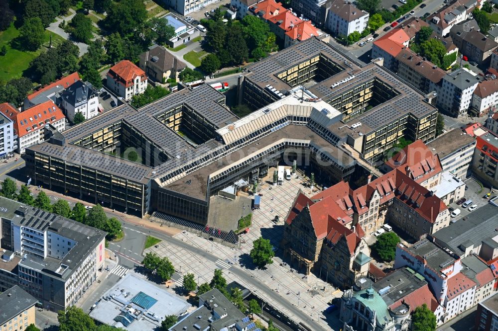 Bielefeld from above - Town Hall building of the city administration on Rathausplatz in the district Mitte in Bielefeld in the state North Rhine-Westphalia, Germany