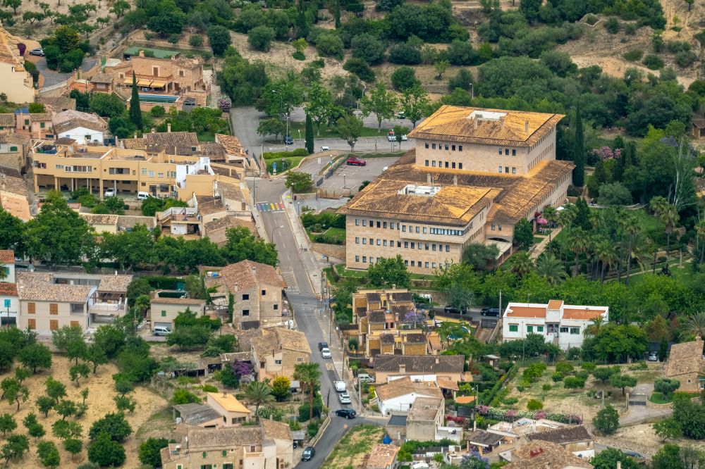Aerial image Calvia - Town Hall building of the city administration on street Avinguda de Palma in Calvia in Balearic island of Mallorca, Spain