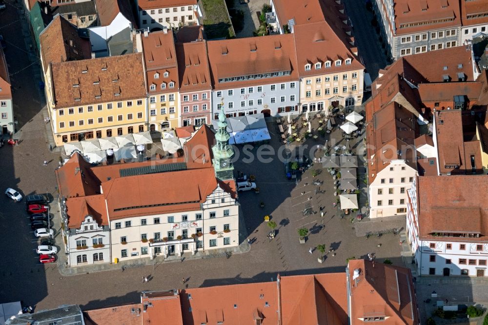 Aerial photograph Pirna - Town Hall building of the City Council Am Markt in the inner city in Pirna in the state Saxony, Germany