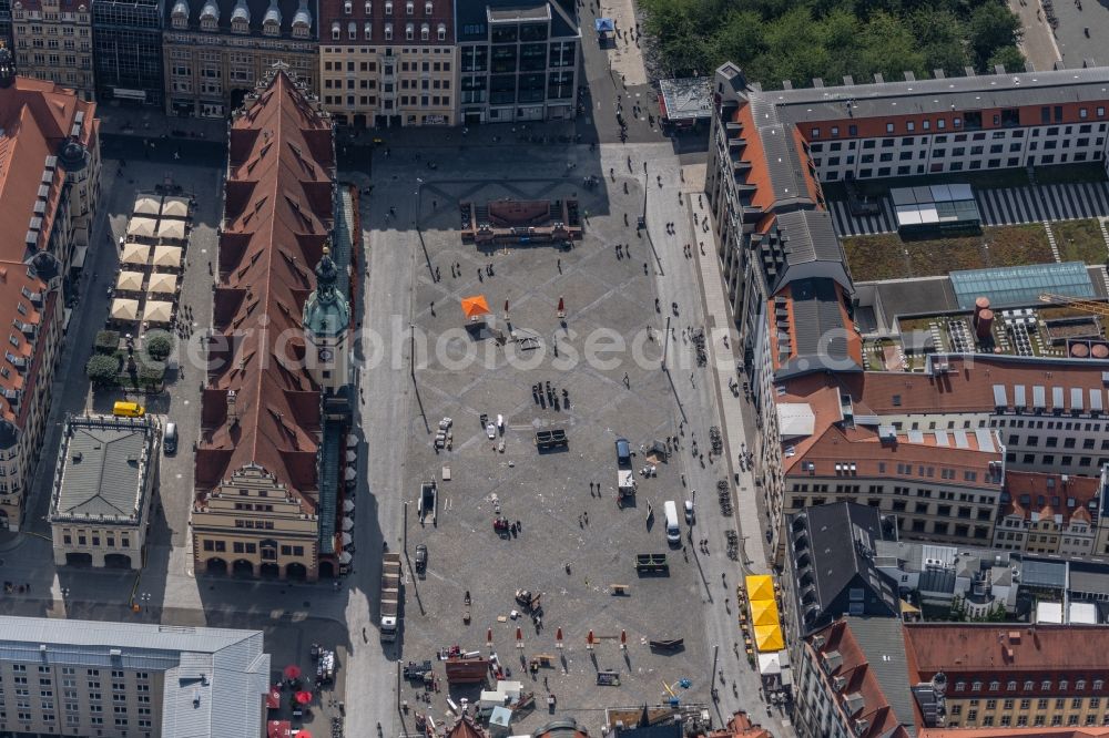Leipzig from above - Town Hall building of the City Council at the market downtown in the district Mitte in Leipzig in the state Saxony, Germany