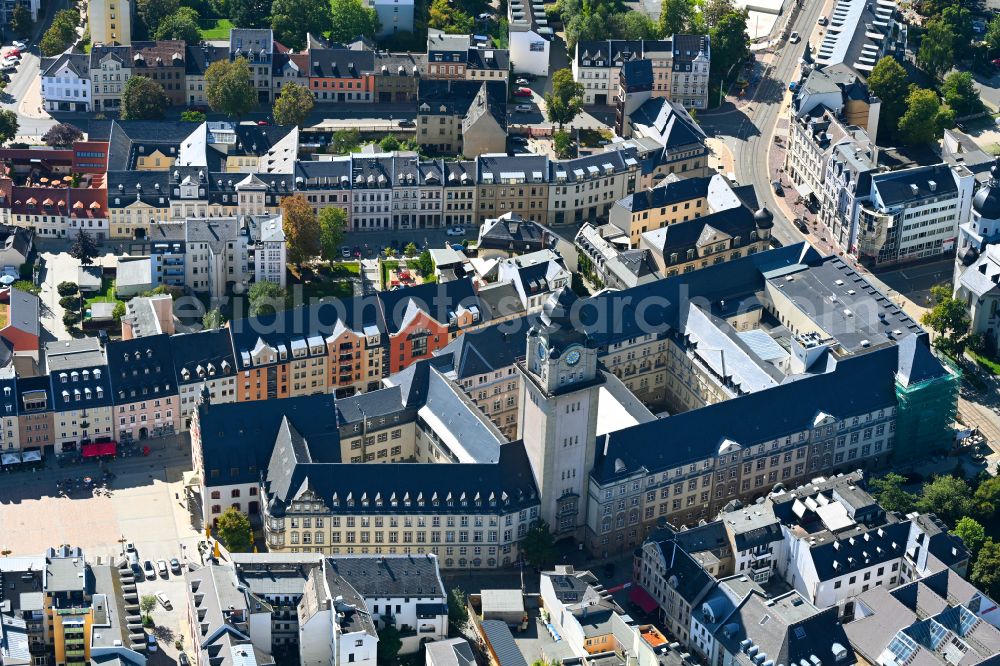 Plauen from the bird's eye view: Town Hall building of the City Council at the market downtown in Plauen in Vogtland in the state Saxony, Germany
