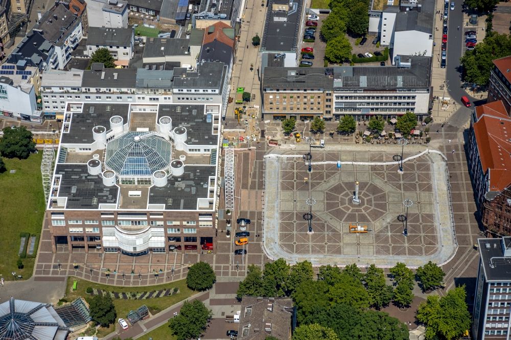 Dortmund from above - Town Hall building of the City Council at the market downtown in Dortmund in the state North Rhine-Westphalia, Germany