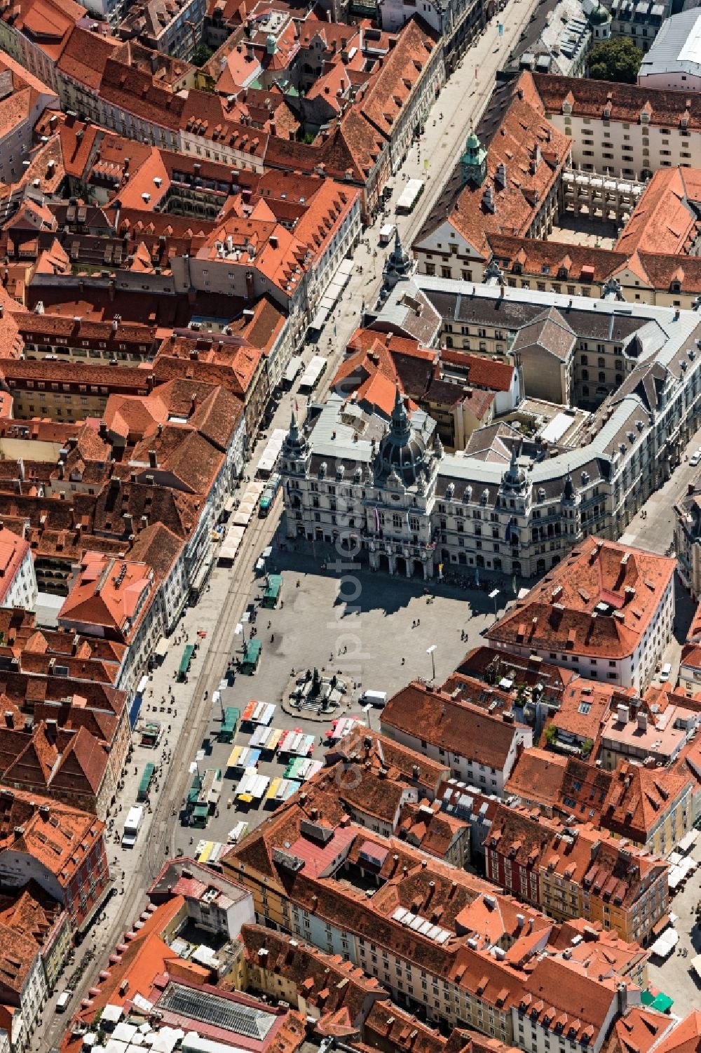 Graz from above - Town Hall building of the City Council at the market downtown in Graz in Steiermark, Austria