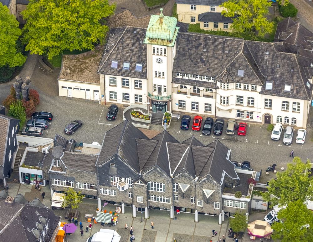Aerial image Herdecke - Town Hall building of the City Council at the market downtown in Herdecke in the state North Rhine-Westphalia, Germany