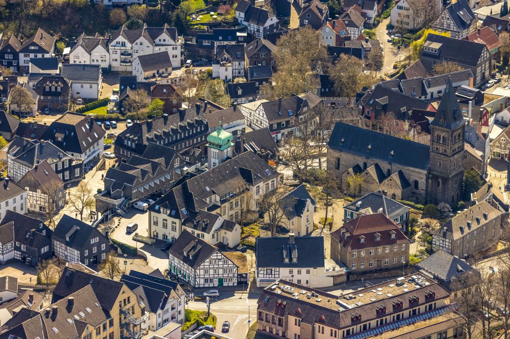 Aerial image Herdecke - Town Hall building of the City Council at the market downtown in Herdecke in the state North Rhine-Westphalia, Germany