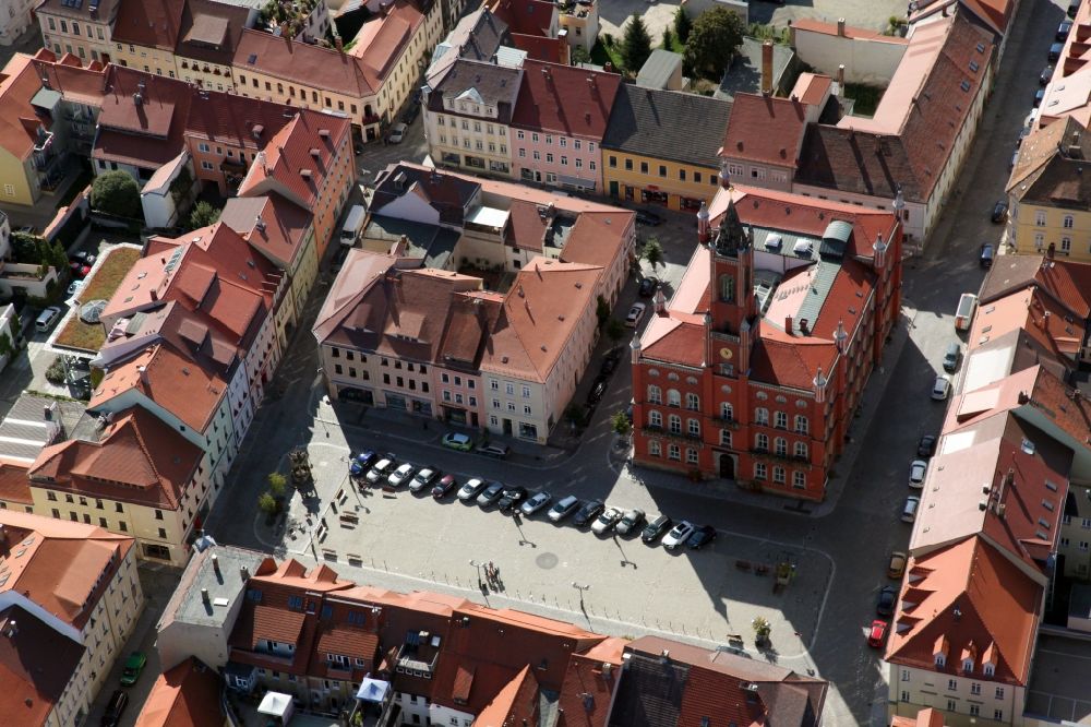 Kamenz from above - Town Hall on the market square in the town center of Kamenz in the state of Saxony