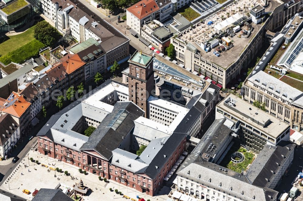Karlsruhe from the bird's eye view: Town Hall building of the City Council at the market downtown in Karlsruhe in the state Baden-Wuerttemberg, Germany