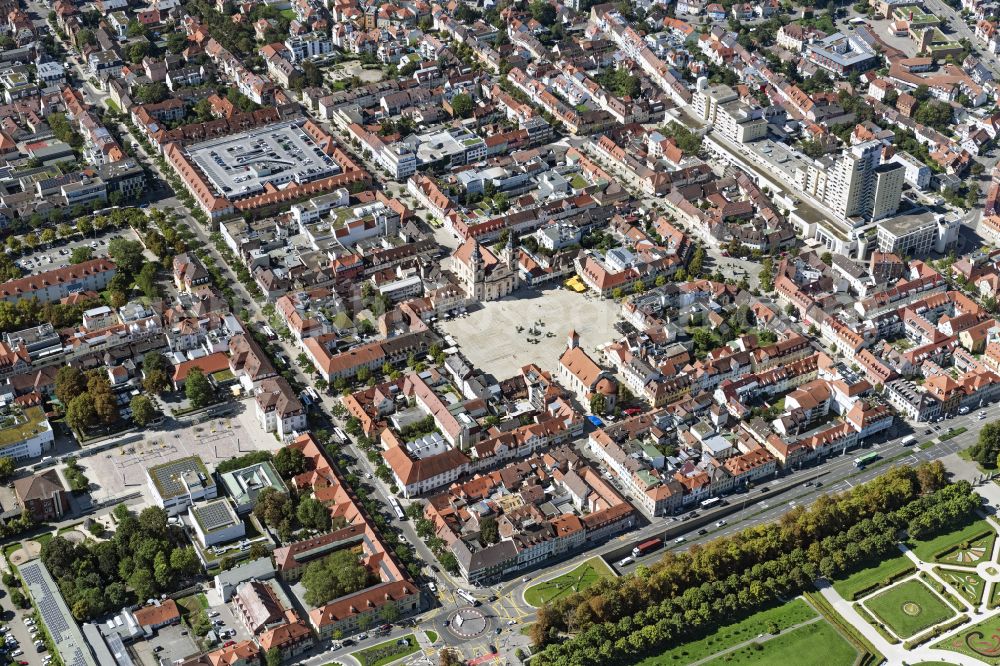 Aerial image Ludwigsburg - Town Hall building of the City Council at the market downtown in Ludwigsburg in the state Baden-Wuerttemberg, Germany