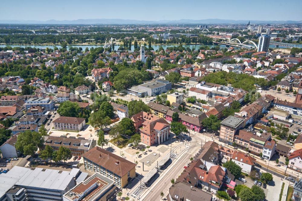Aerial image Kehl - Town Hall building of the City Council at the market downtown in the district Kronenhof in Kehl in the state Baden-Wuerttemberg, Germany