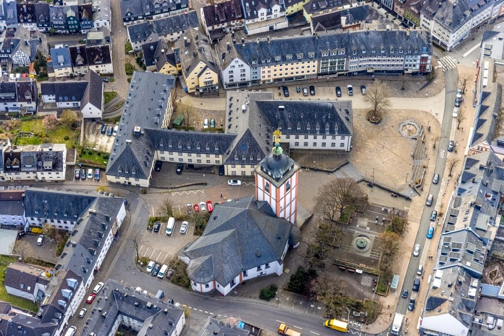 Aerial image Siegen - Town Hall building of the City Council at the market downtown in Siegen on Siegerland in the state North Rhine-Westphalia, Germany