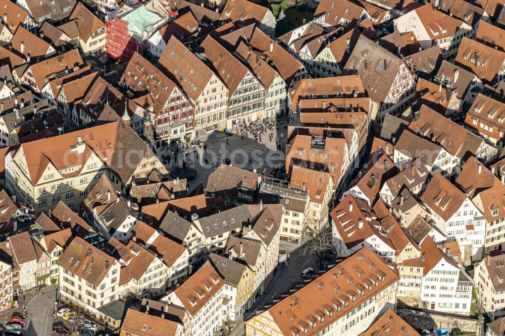 Tübingen from above - Town Hall building of the City Council at the market downtown in Tuebingen in the state Baden-Wurttemberg, Germany