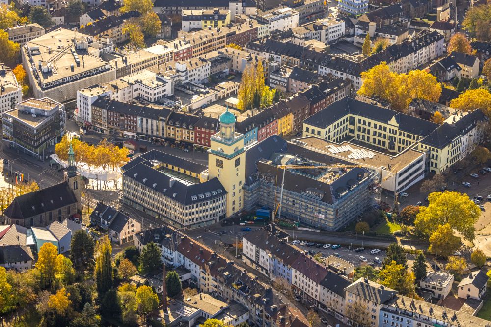 Witten from above - Town Hall building of the City Council at the market downtown in Witten in the state North Rhine-Westphalia