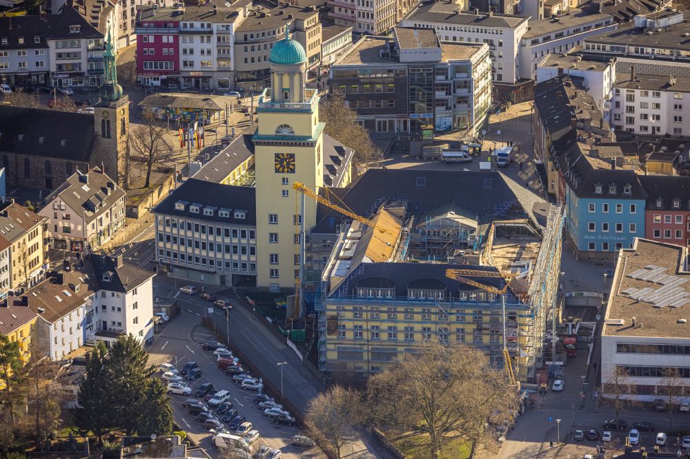 Aerial photograph Witten - Town Hall building of the City Council at the market downtown in Witten in the state North Rhine-Westphalia
