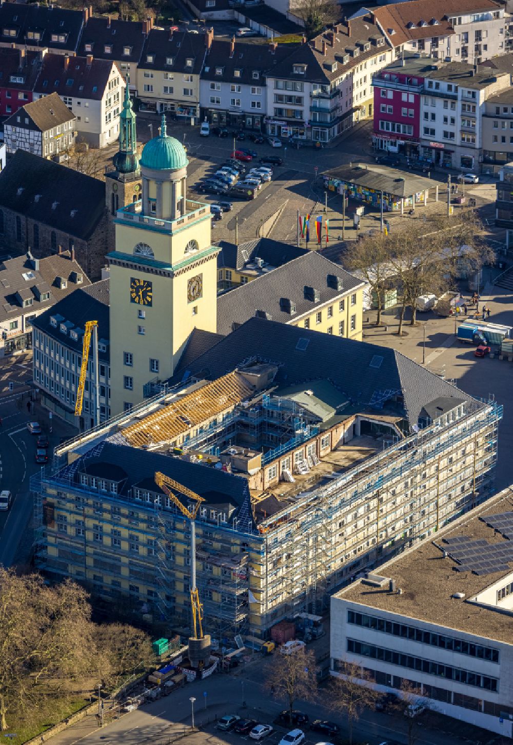 Aerial image Witten - Town Hall building of the City Council at the market downtown in Witten in the state North Rhine-Westphalia