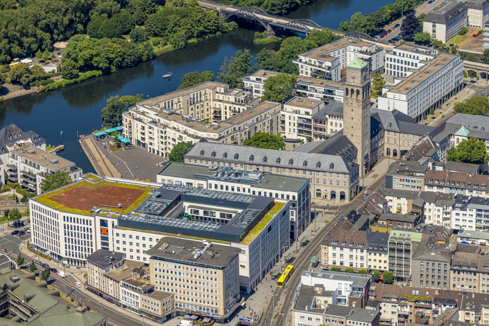Mülheim an der Ruhr from above - Town Hall building of the city administration in Muelheim on the Ruhr at Ruhrgebiet in the state North Rhine-Westphalia, Germany
