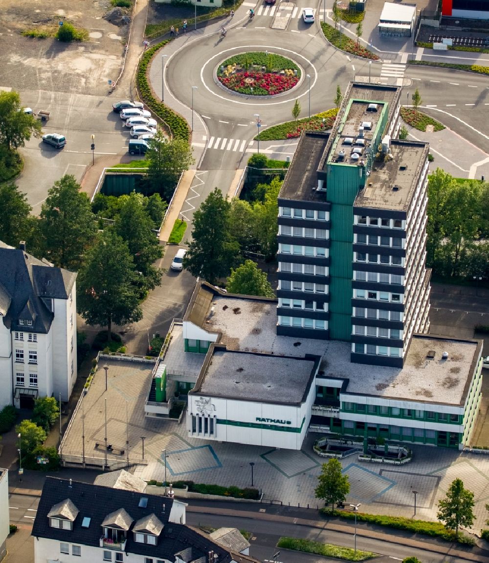 Olpe from above - Town Hall building of the city administration in Olpe in the state North Rhine-Westphalia