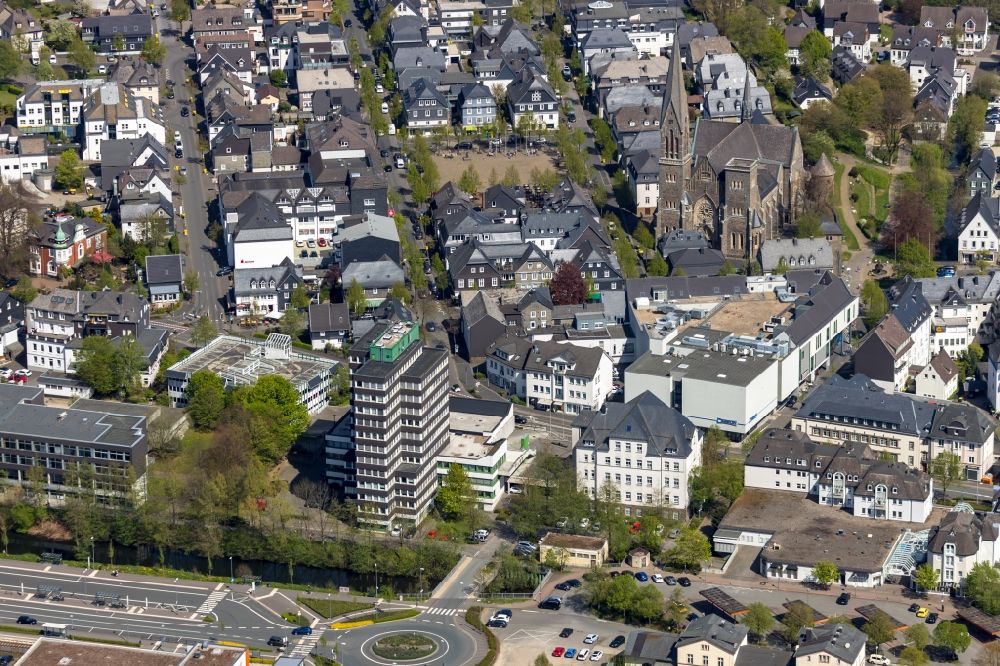 Olpe from the bird's eye view: Town Hall building of the city administration on Franziskanerstrasse in Olpe in the state North Rhine-Westphalia, Germany