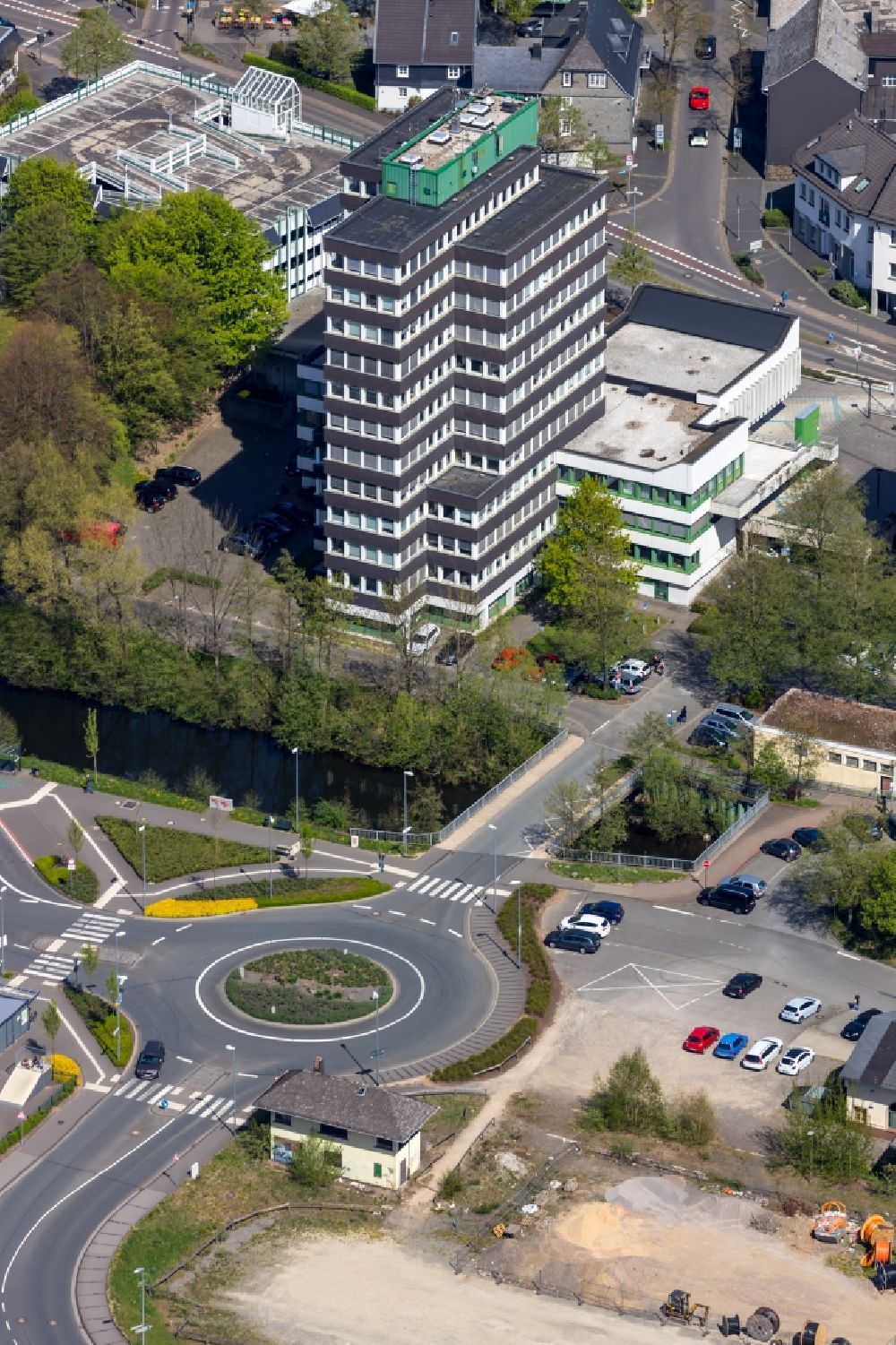 Aerial photograph Olpe - Town Hall building of the city administration on Franziskanerstrasse in Olpe in the state North Rhine-Westphalia, Germany