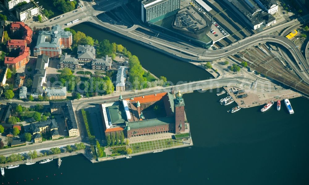 Aerial image Stockholm - Town Hall building of the city administration in the district Kungsholmen in Stockholm in Stockholms laen, Sweden