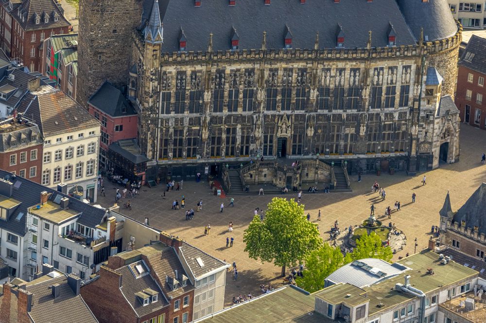 Aerial image Aachen - Town Hall building of the City Council at the market downtown in the district Aachen-Mitte in Aachen in the state North Rhine-Westphalia, Germany