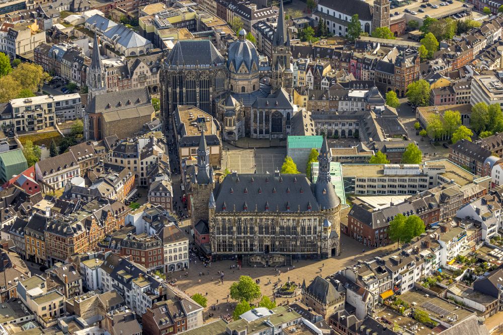 Aachen from the bird's eye view: Town Hall building of the City Council at the market downtown in the district Aachen-Mitte in Aachen in the state North Rhine-Westphalia, Germany